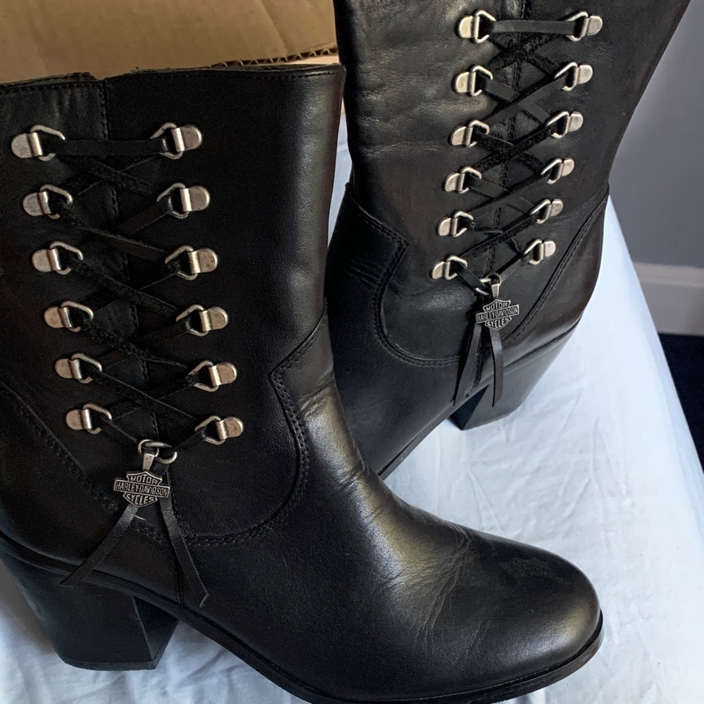 Harley-Davidson Black Lace-Up Leather Boots